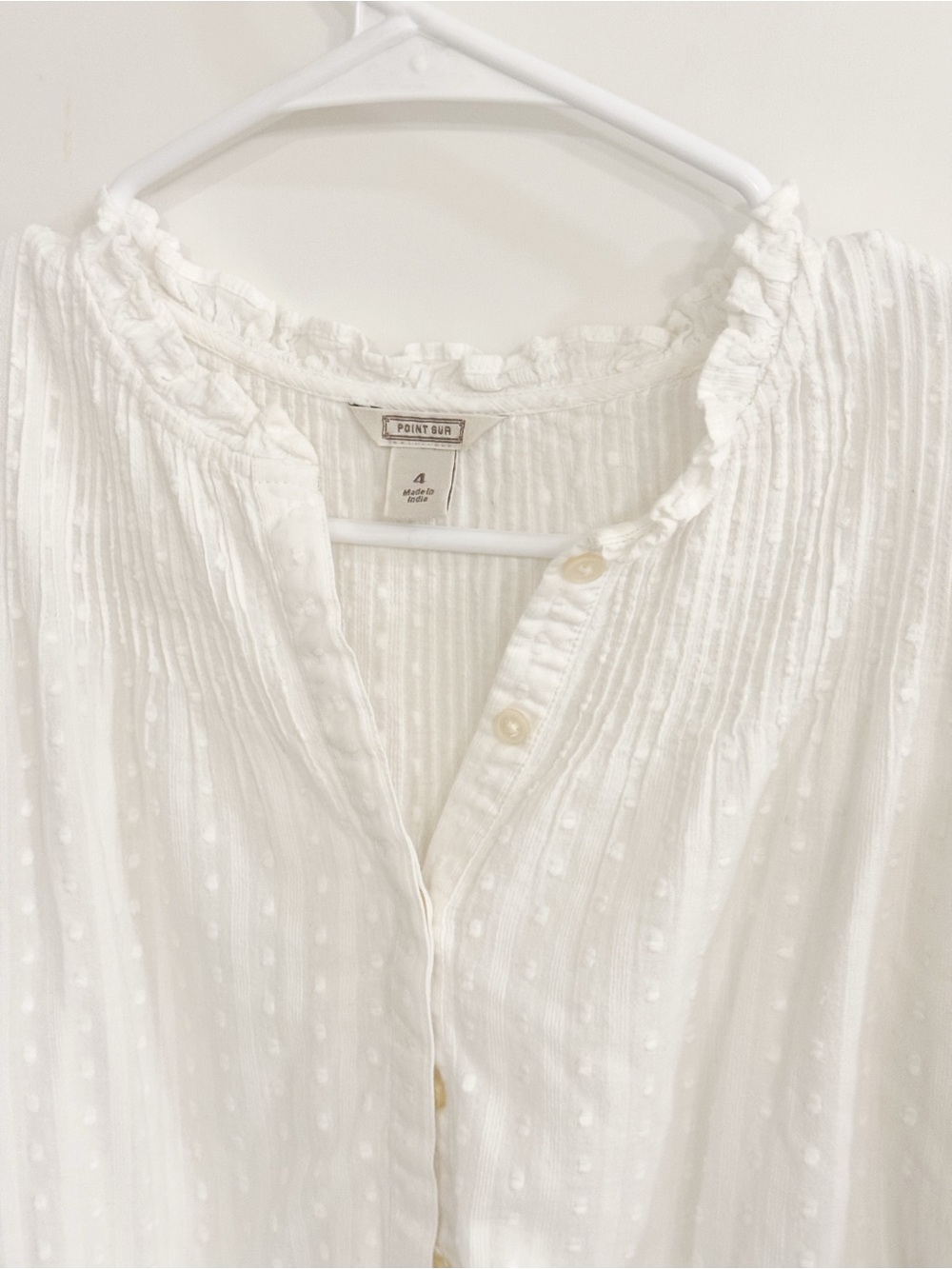 Point Sur White Textured Classic Cottagecore Lightweight Cotton Top Sz 4 - Picture 2 of 8